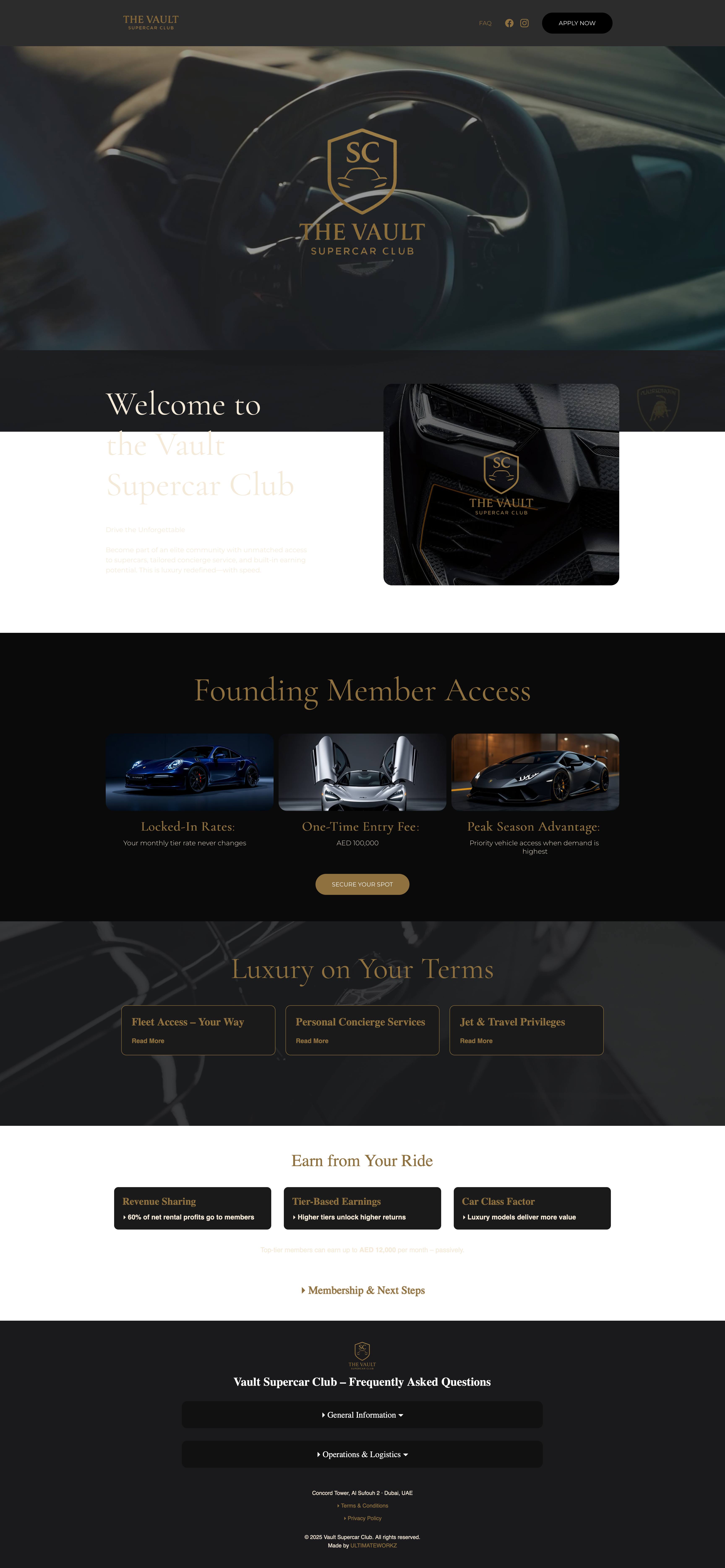 Vault Supercar Club website design by UltimateWorkz